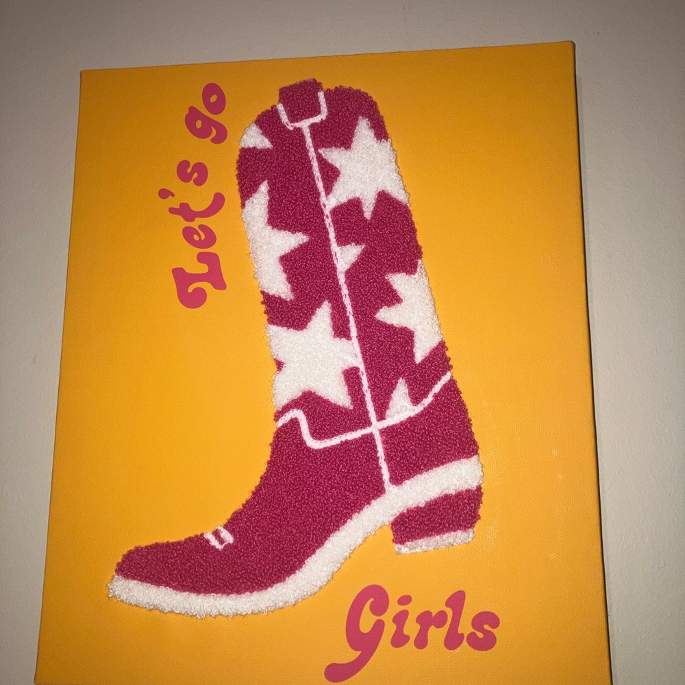Vibrant Pink and White Western Boot Canvas Art